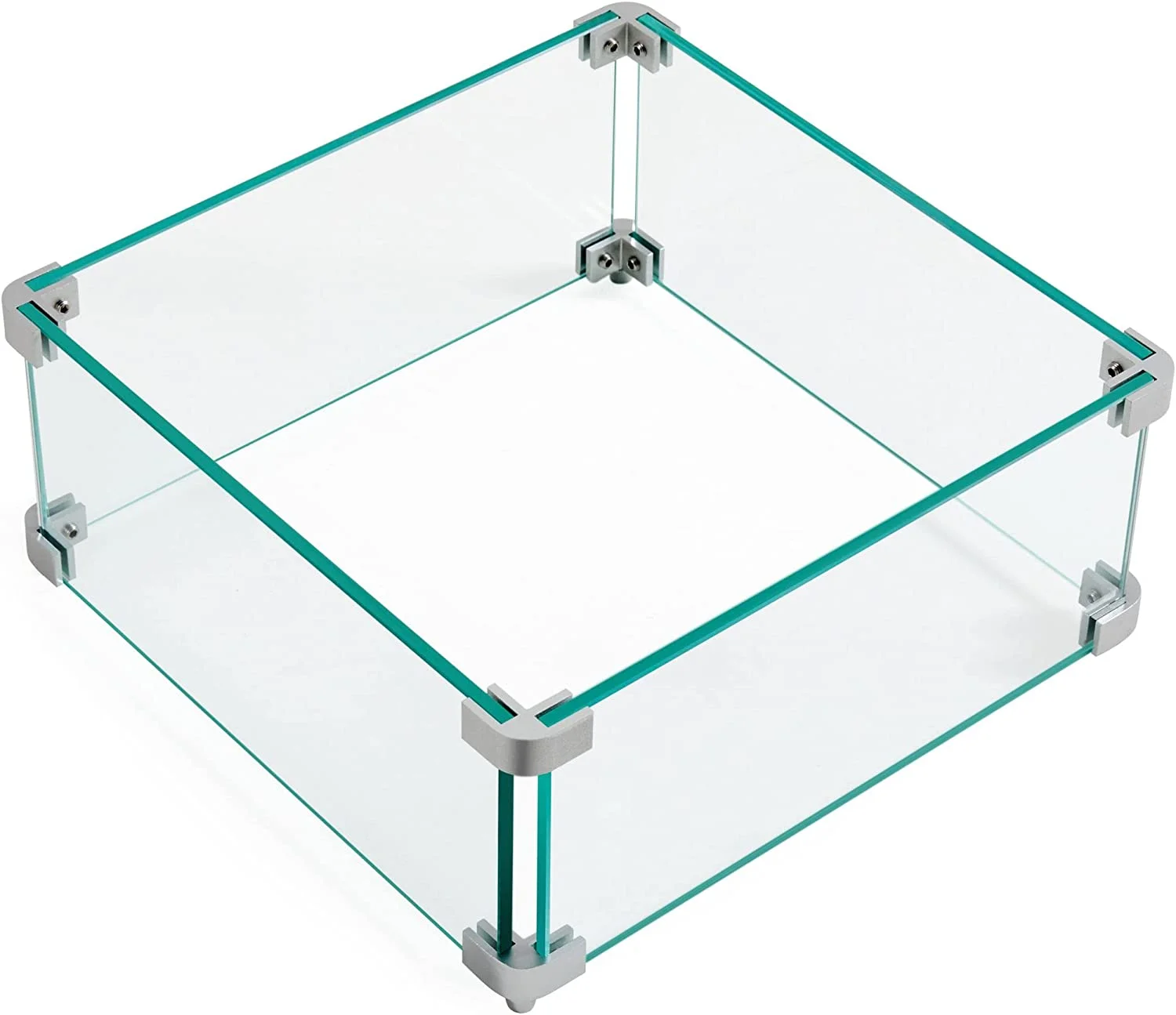 Outdoor Square Fire Pit Glass Wind Guard Clear Tempered Glass Shield for Fire Pit Table, 15 * 15 * 6.5 inch, Thick Tempered Glass Heat-Resistant Fire Table Wind Guard Fence
