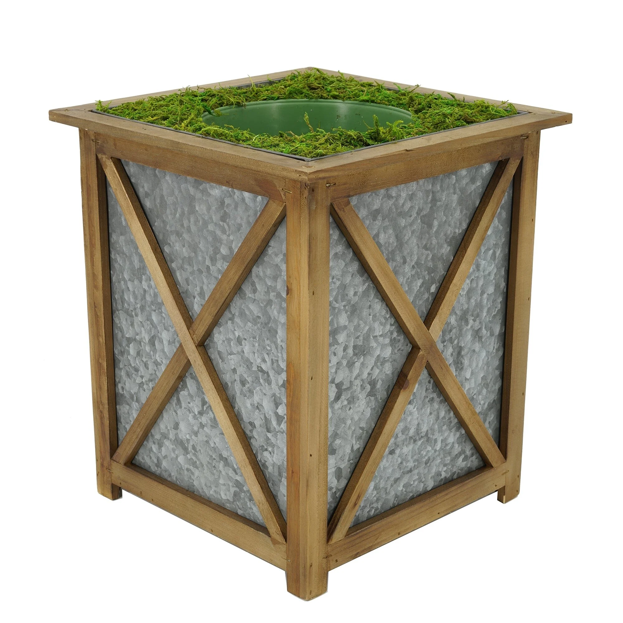 Large Stout Crisscross Wood/Metal Planter Pot-in-a-Pot Black