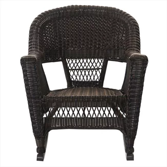 Jeco W00201R-A-2-RCES016 3 Piece Espresso Rocker Wicker Chair Set With Orange Cushion