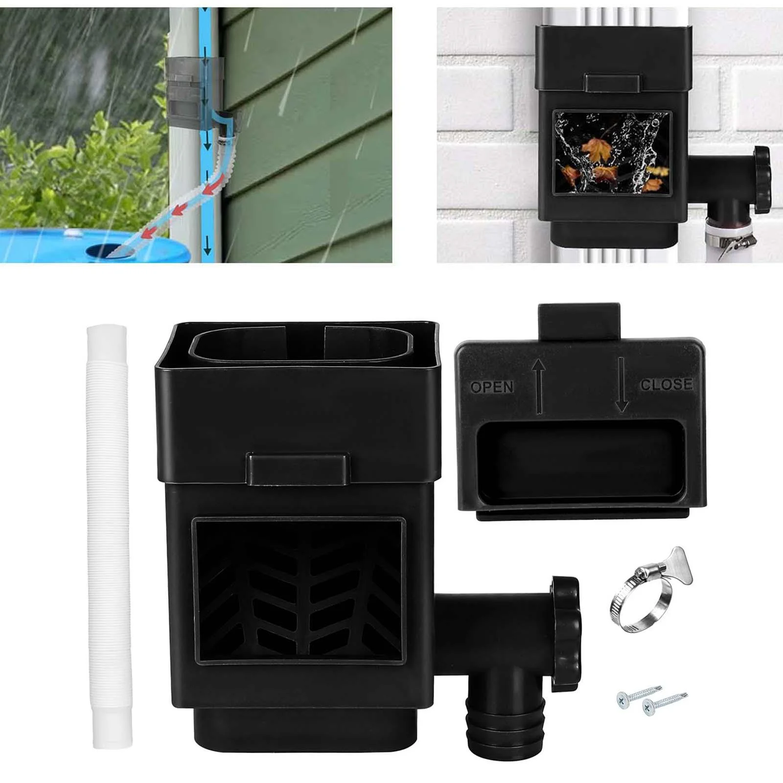 kesoto Rain Water Collection System, Raindrop Collection, Rain Barrel Diverter for Downspouts Landscape Yard Watering Black