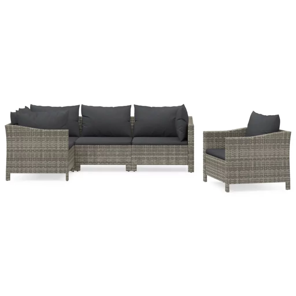 Anself 5 Piece Patio Set with Cushions Gray Poly Rattan