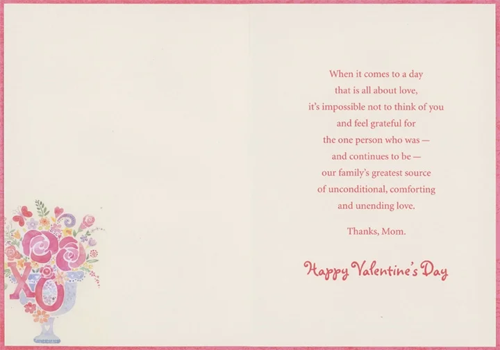 Designer Greetings Pink, Blue and Yellow Watercolor Flowers, Butterfly, X and O Valentine's Day Card for Mom