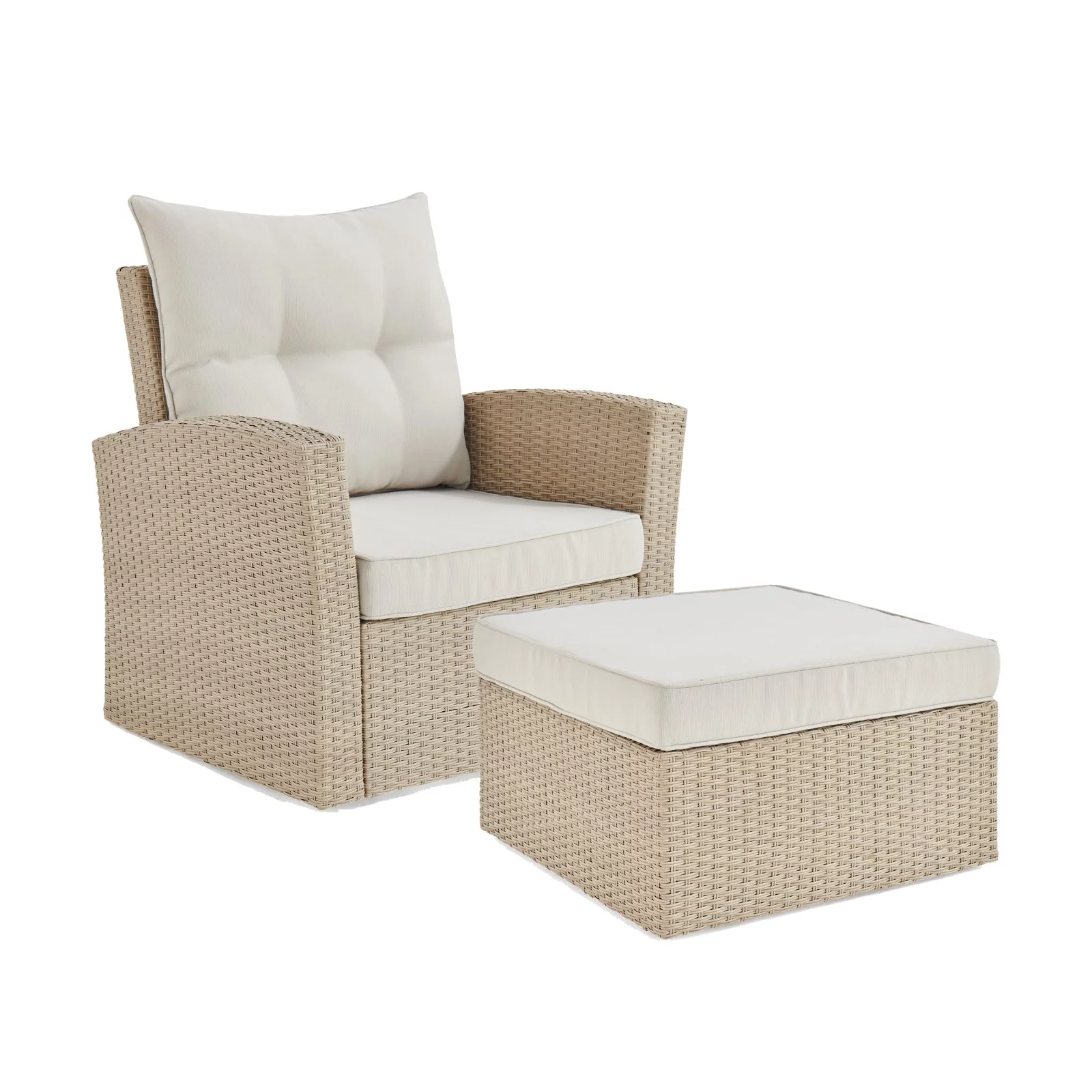 Canaan Cream Wicker Outdoor Seating Set w/ 2 Chairs and 2 Large Ottomans