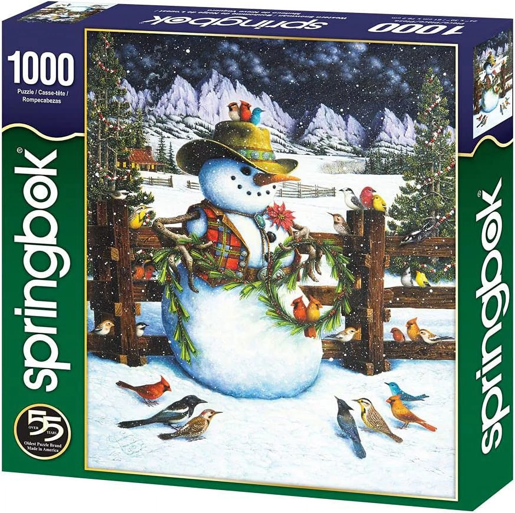 Springbok 1000 Piece Jigsaw Puzzle Western Snowman - Made in USA