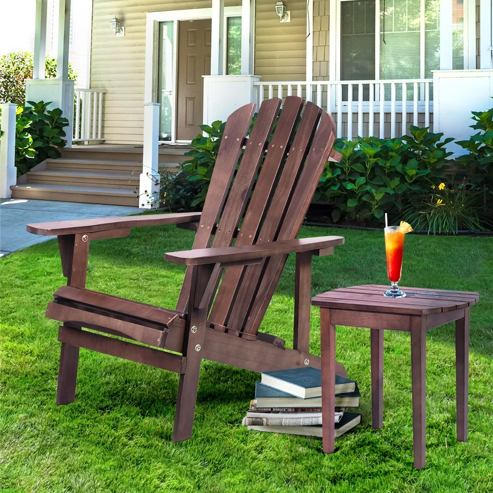 YPDCHB Adirondack Chair Solid Wood Outdoor Patio  for Backyard  Garden  Lawn  Porch -Dark Brown
