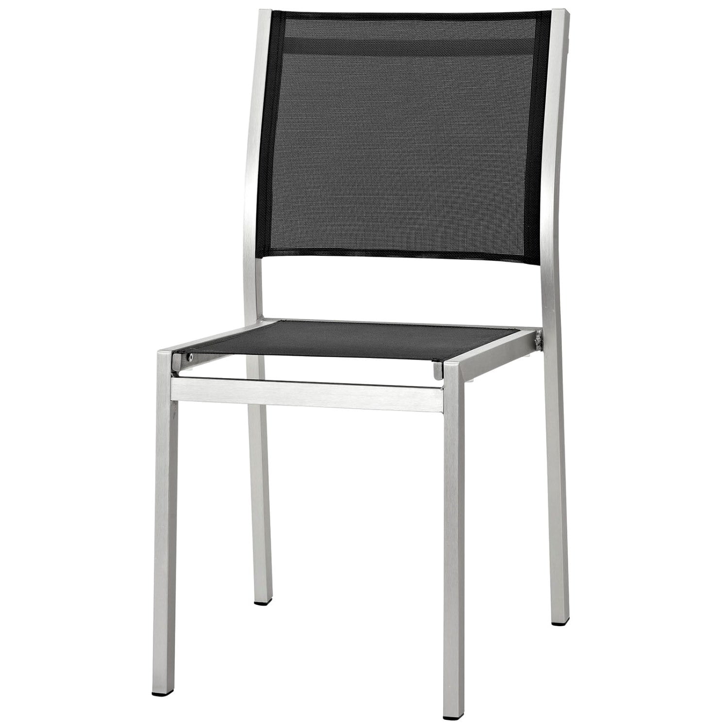 Side Dining Chair, Black Silver, Aluminum Metal, Outdoor Patio Balcony Cafe Bistro Garden Hospitality Restaurant, Modern Contemporary HB32943