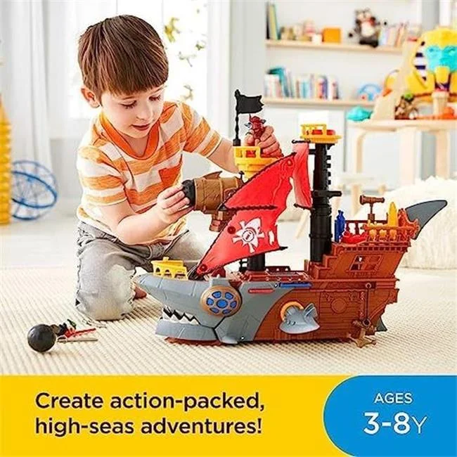 UNO1RC NM56010 Imaginext Preschool Toy Shark Bite Pirate Ship Playset with Figure & Accessories for Pretend Play Ages 3 Plus Years