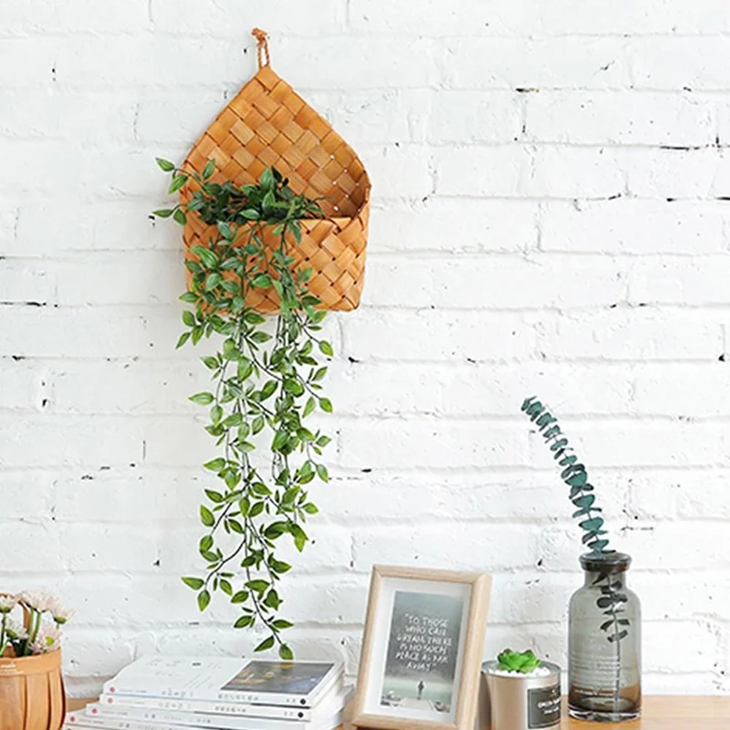 2021 Hand Made Wicker Rattan Flower Basket Green vine Pot Planter Hanging Vase Container Wall Plant Basket For Garden rs01
