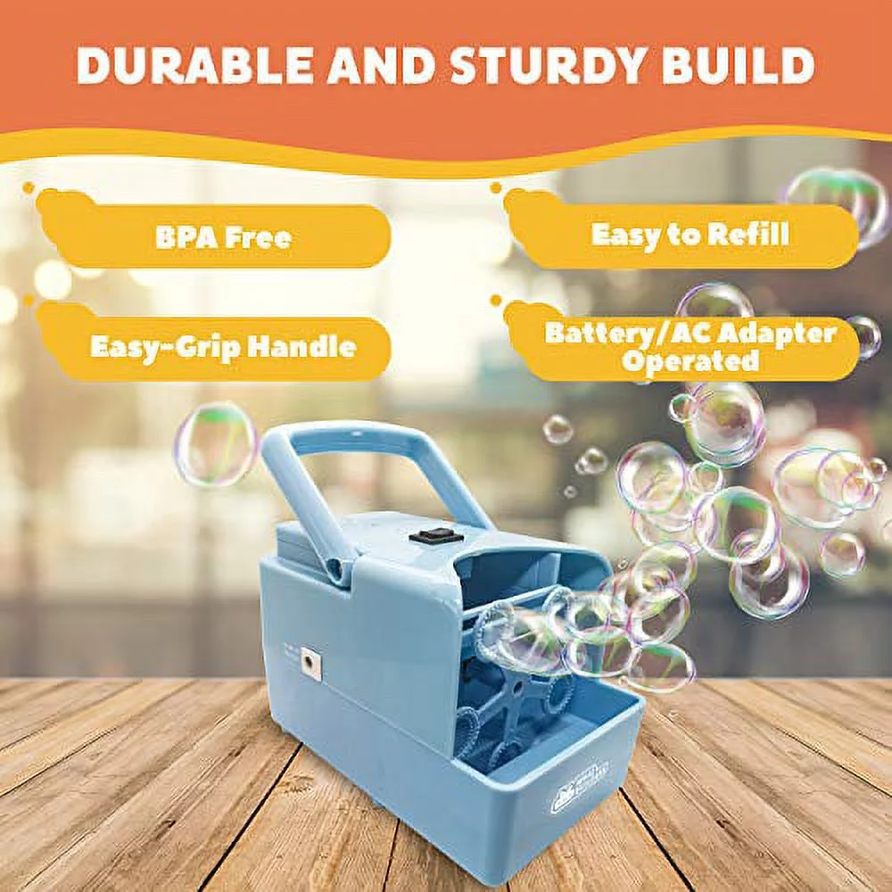 WhizBuilders Bubble Machine for Kids and Toddlers, Outdoor Summer Pool Giant Water Bubbles Wand Blower Toys Gift for Toddler with Solution Refill – Automatic Big Large Bubble Wands Maker Baby Toy