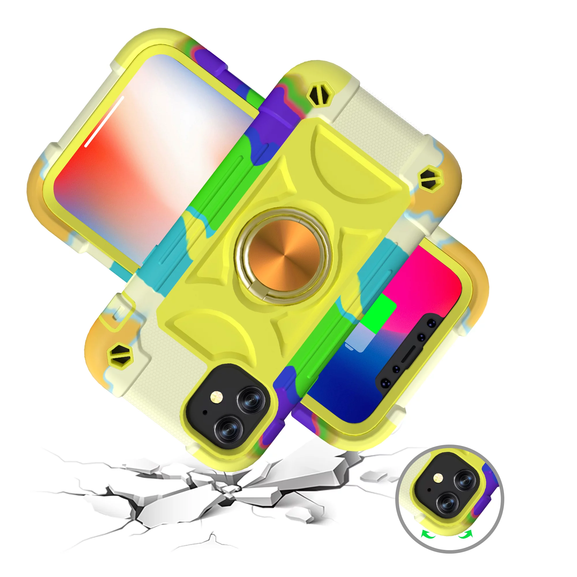 Allytech iPhone SE 2020 Case(2nd Gen), iPhone 8/iPhone 7 Case, [360?Rotatable Ring Holder] Magnetic Metal Kickstand Hard PC + Soft Silicone Hybrid Rugged Impact Resistant Cover, Rainbow Green