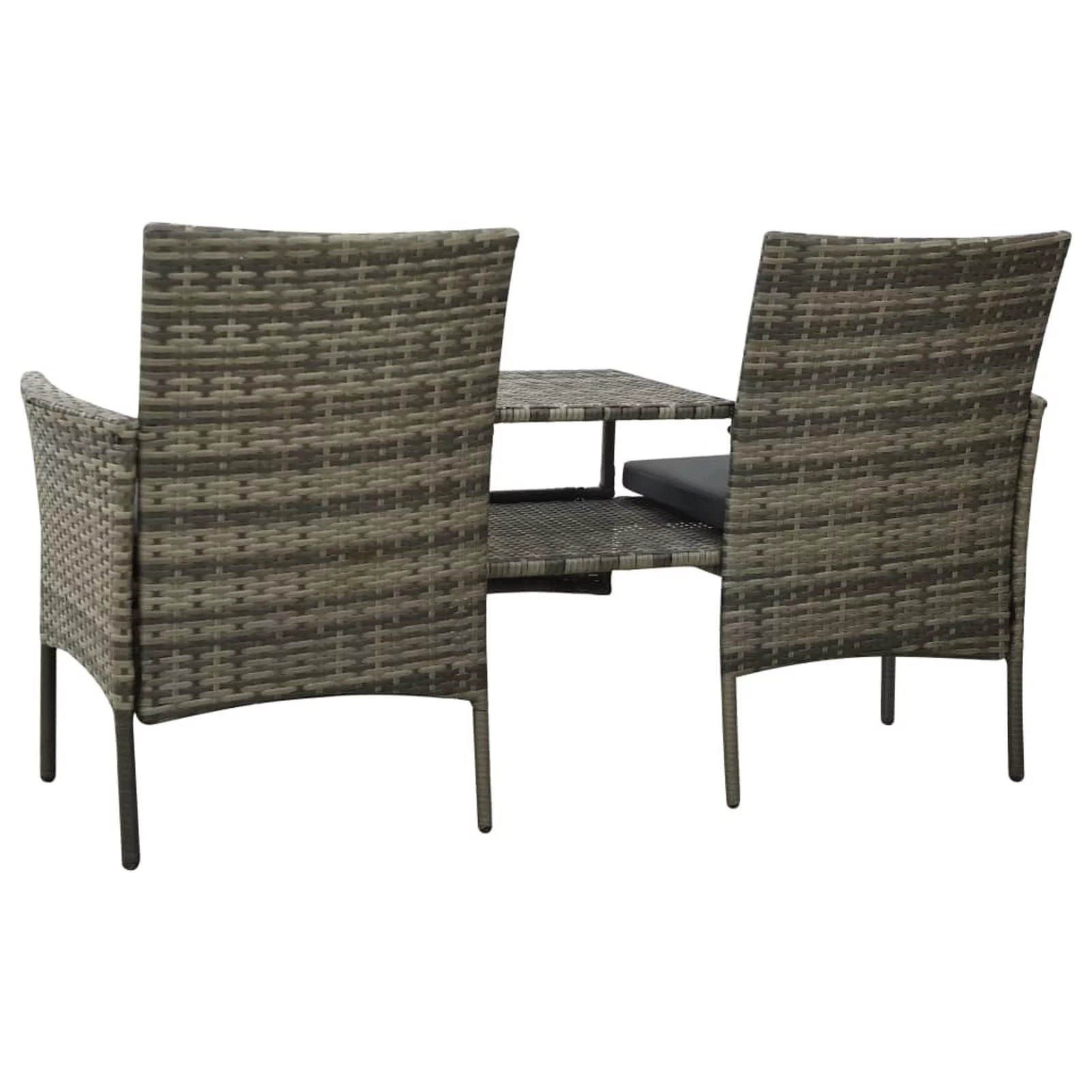 Carevas 2-Seater Patio Sofa with Tea Table & Stools Poly Rattan Gray