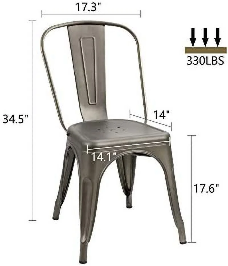 SJOPLMN Metal Dining Chairs Stackable Kitchen Dining Chairs Metal Chairs Bistro Cafe Side Chairs Height Restaurant Chairs Tolix Side  Chairs  Set of 4 (Gun)