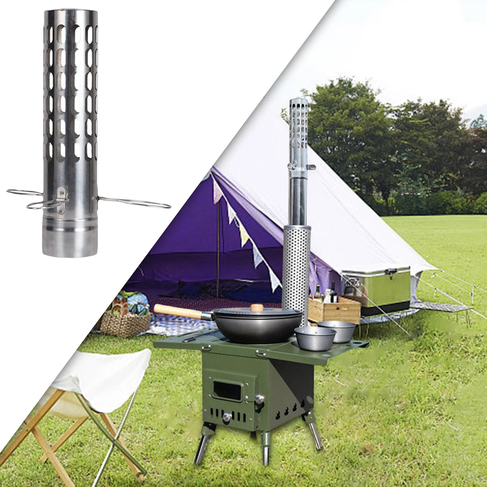 Stainless Steel Chimney Spark Arrestor, Camping Weather Resistant Rainproof Cap Chimney Extension,Accessories for Smoke Exhaust