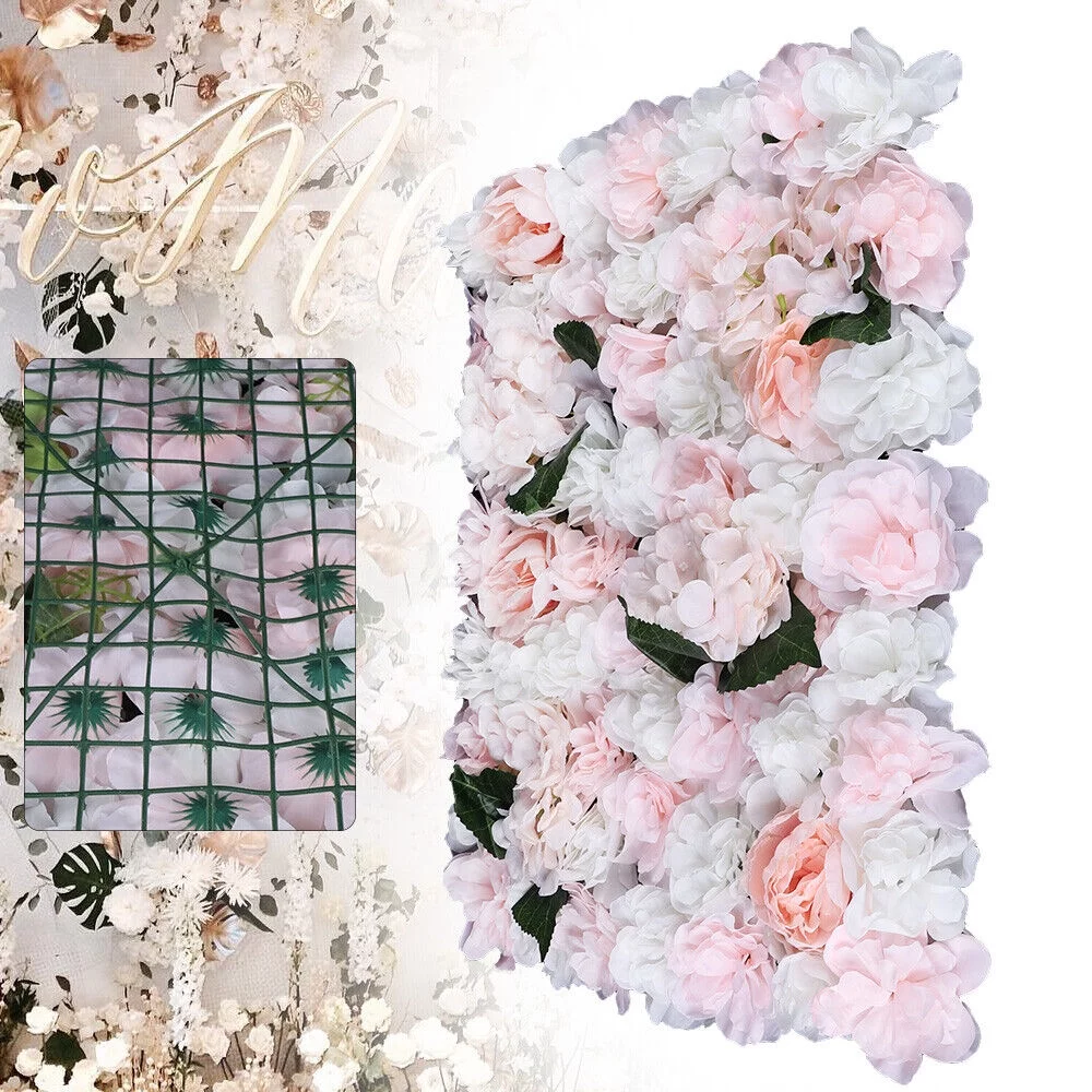 6 Pieces Artificial Flower Wall Panel Wedding Venue Rose Hydrangea Wall 60x40cm