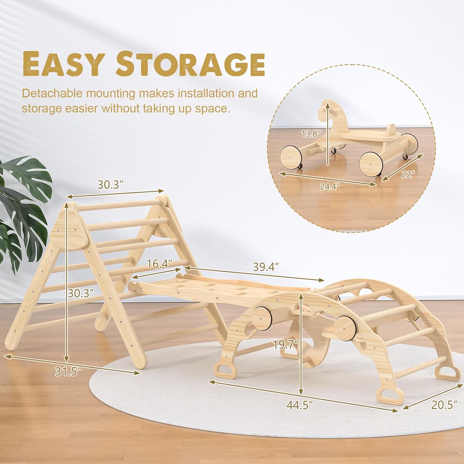 9 in 1 Pikler Triangle Set, Toddlers Climbing Toys with Ramp Rocking Horse and Arch, Foldable Montessori Climbing Set for Kids 2-6 Years, Indoor Playground Jungle Gym, Xmas Gift for Boys Girls