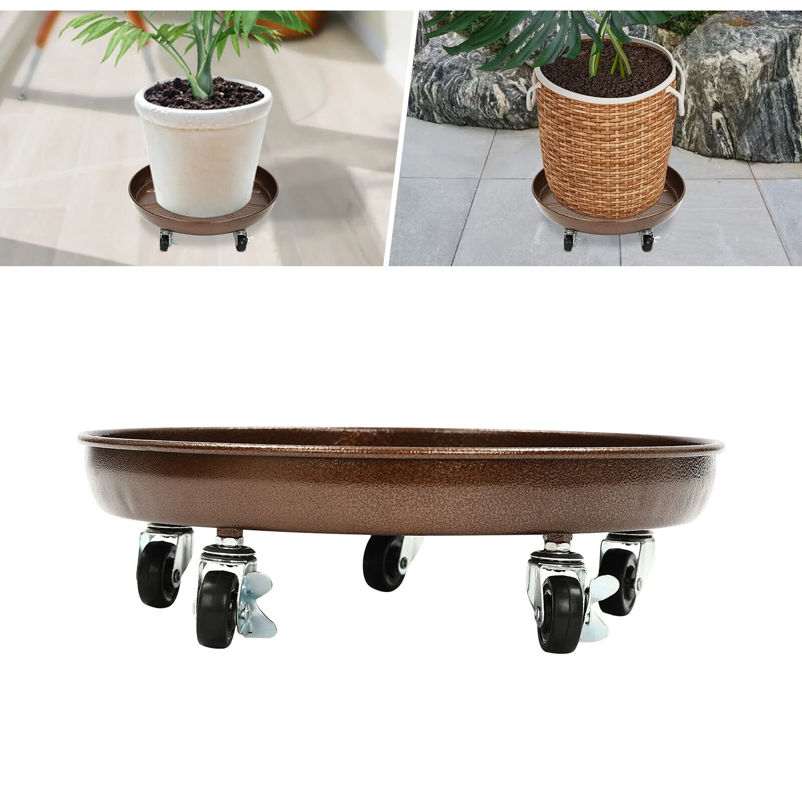 2 x Plant Stand Flowerpot Pot Trolley with Wheels Movable Flexible Plant Saucer +10* Universal Wheels