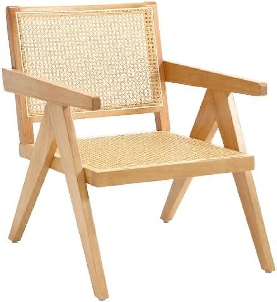 QYFZBIM Rattan Accent Chairs 1PC  Mid-Century Modern Living Room Chairs  Comfy Arm Chairs with Wooden Frame  Woven Back and Seat   Cane Leisure Chairs for Lounge  Bedroom  Balcony  Black