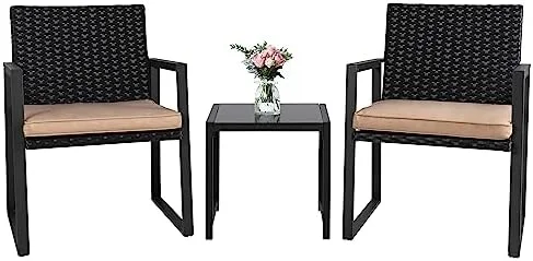 xrboomlife 3 Pieces Patio Set Outdoor Wicker Patio  Sets Modern  Molded Rattan Chair Conversation Sets with Coffee Table for Backyard and Bistro (Dark Grey)