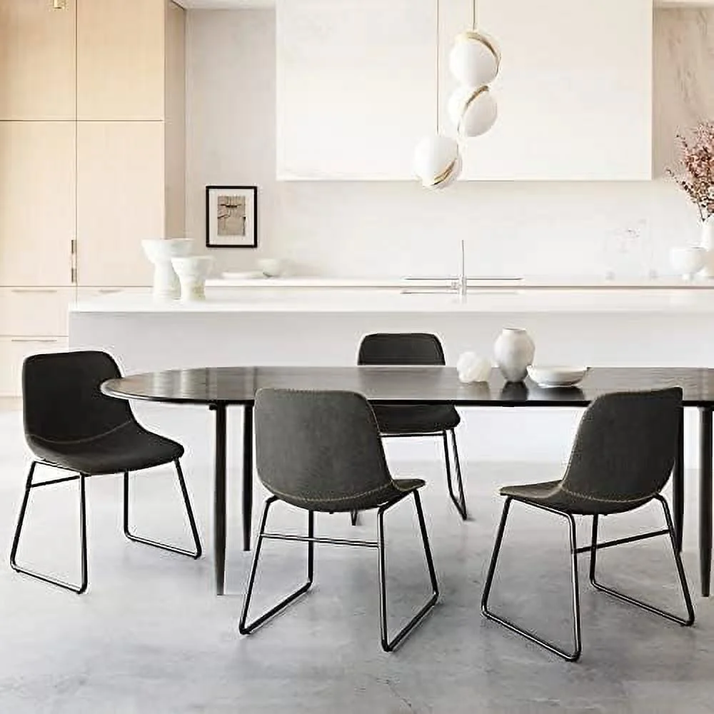 HBLUKDL Alexander Indoor/Outdoor Industrial Counter Height  Stools Set of 4  Urban Armless Dining Chairs with Metal Legs  Modern Faux Leather Barstools for High Table Home Office Kitchen