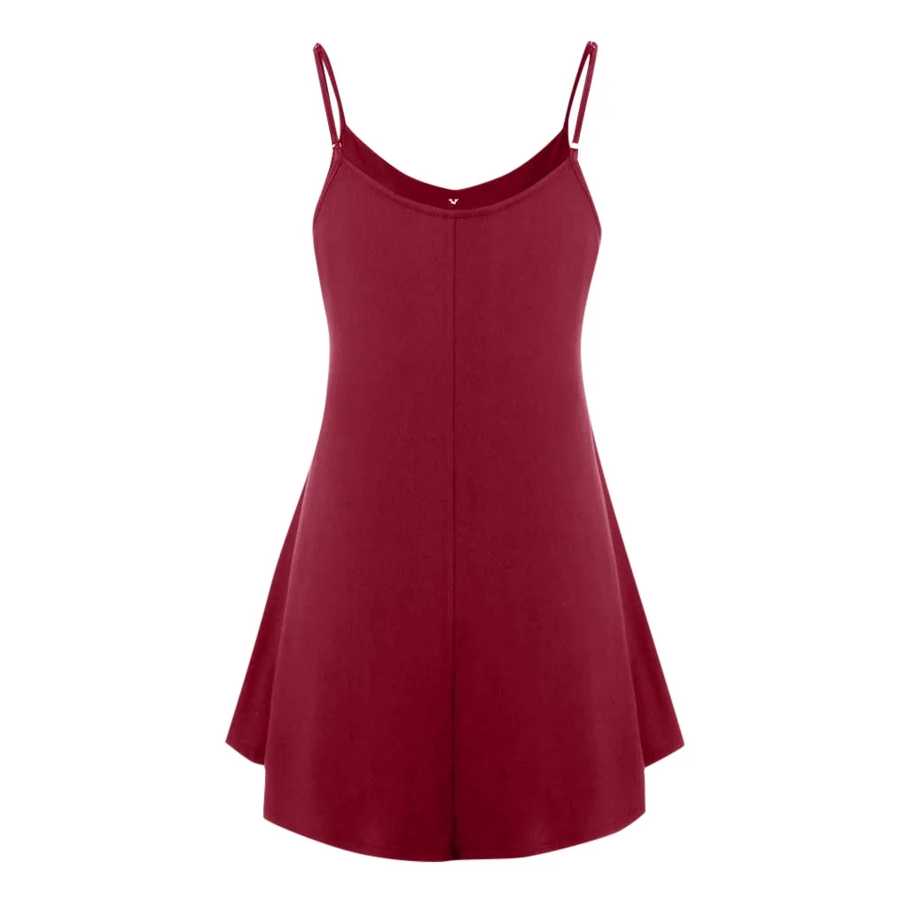 Mnycxen Women's Sexy Summer Dress Women Print Sleeveless Spaghetti Strap Double Plain Shift Dress