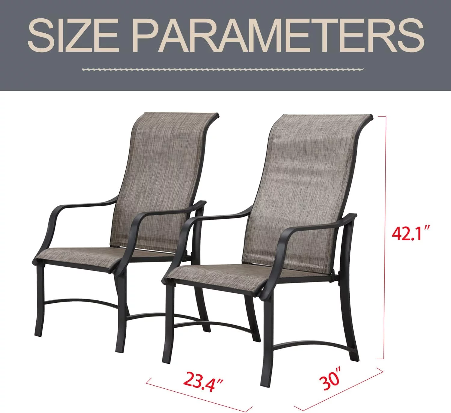 Dining Chairs High Backrest Teslin Bar Set Of 2 Outdoor Metal Furniture For Garden Patio Pool Beach Yard, Grey