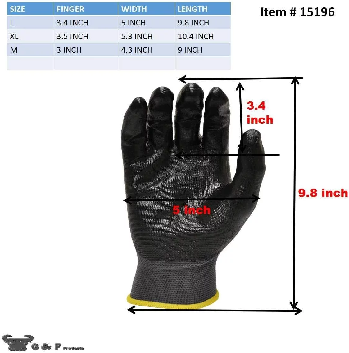 G & F Products Knit Nylon Gloves 1519 Micro Form Nitrile Grip, 12 Pair, Size Medium
