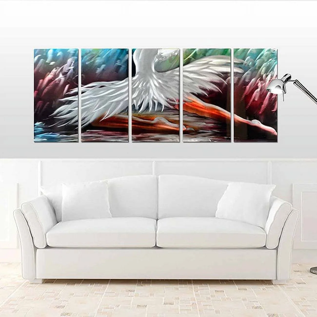 Metal Artscape MA10108 59 X 24 in. The Swan Princess 5-Paneled Handmade Metal Wall Art