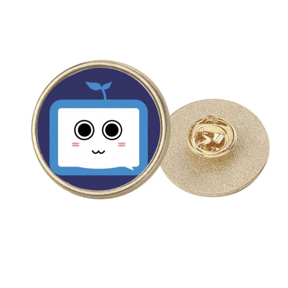 Saplings Cute Small TV Face Original Round Metal Golden Pin Brooch Clip