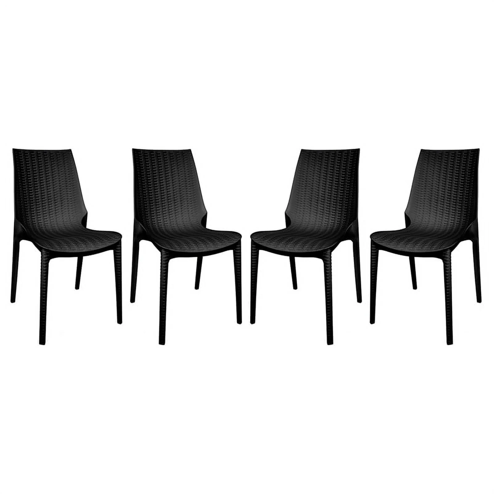 LeisureMod Kent Modern Weave Design 5-Piece Outdoor Patio Dining Set White Black