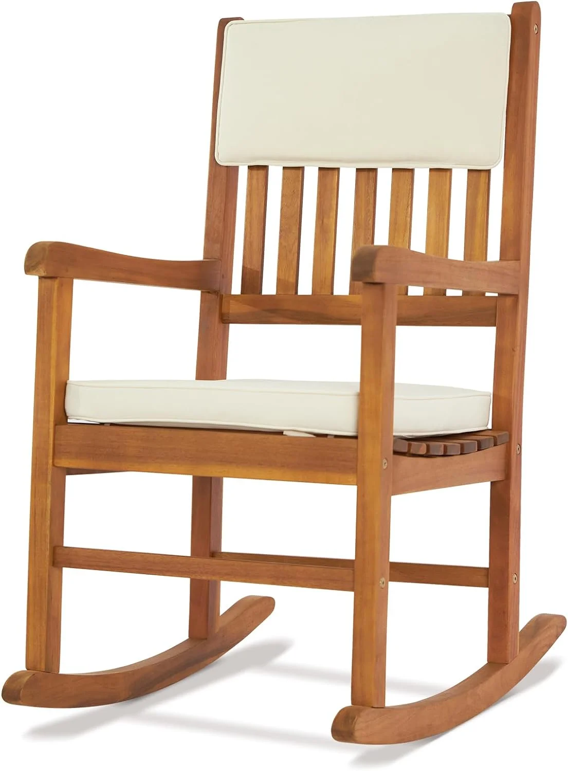 Elegant Acacia Outdoor Rocking Chair with Cushions, Wooden Rocker Support 550 LBS for Indoors & Outdoors, 1 Pack