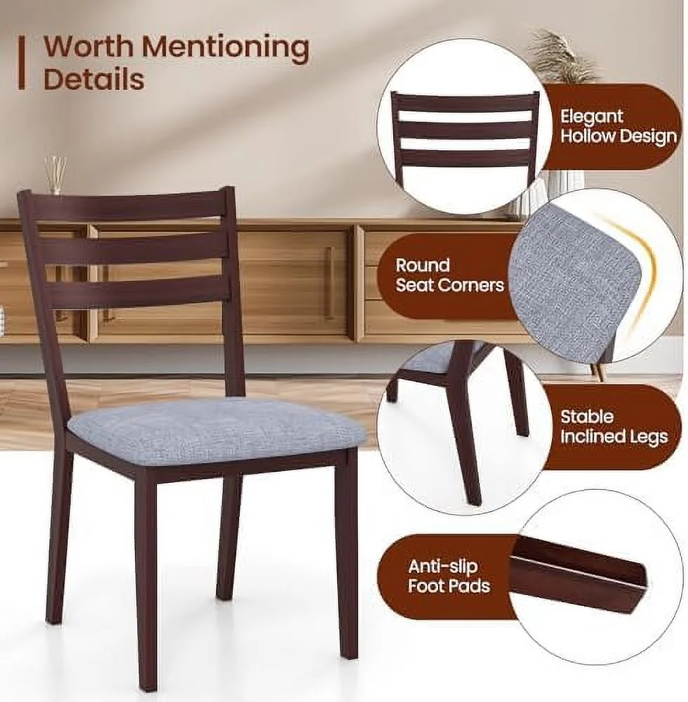 MJGXCBO Wood Dining Chairs   Upholstered Kitchen Chair with Solid Rubber Wood Frame  Armless Wooden Dining Side Chairs with Cushion Seat  Farmhouse High Ladder Dining Room Chair