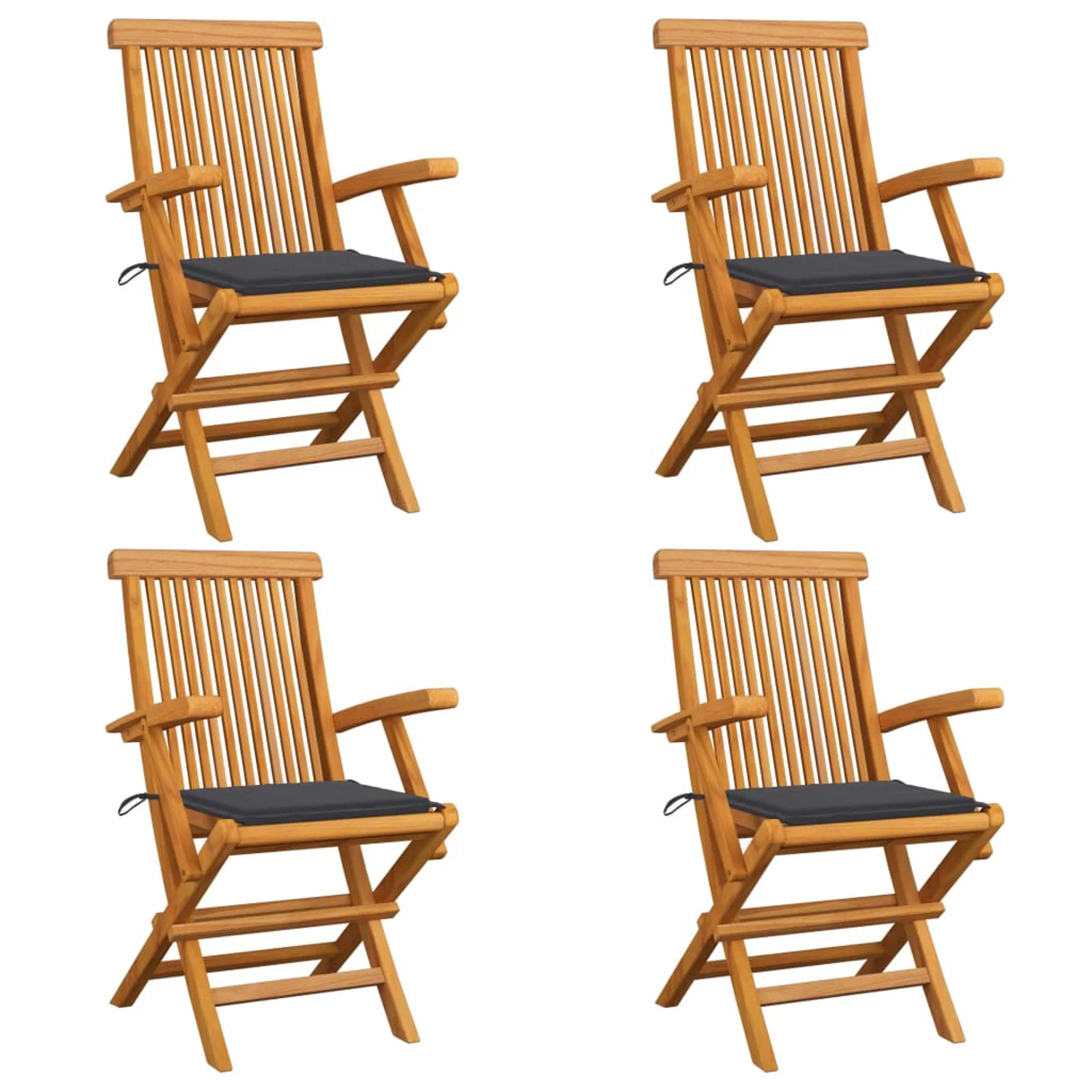Carevas Patio Chairs with Anthracite Cushions 4 pcs Solid Teak Wood