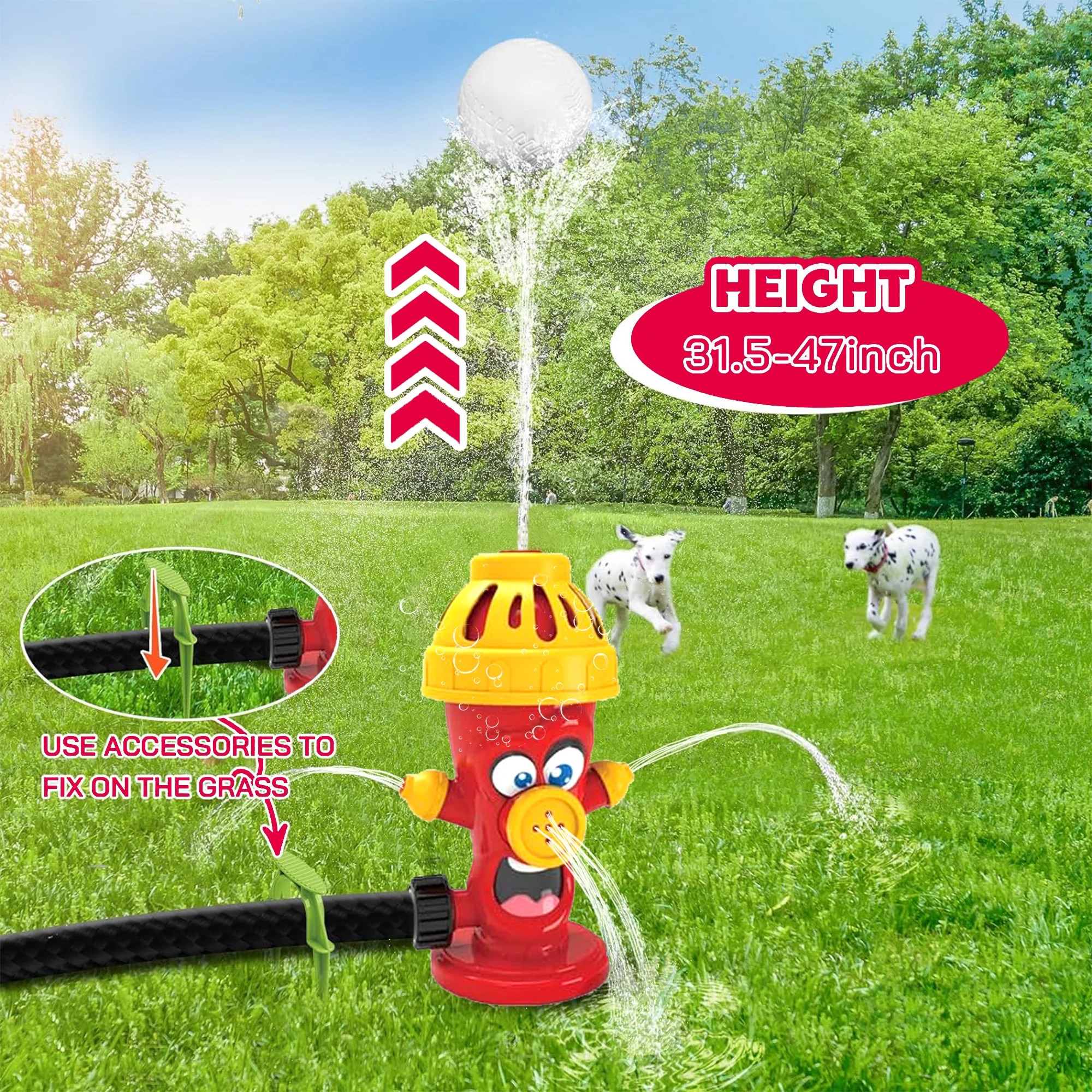 Richgv Water Spray Sprinkler Toys with Baseball Play Set, Outdoor Summer Kids Toys Attaches to Garden Hose Backyard Splashing Toys for Boys Girls 3+