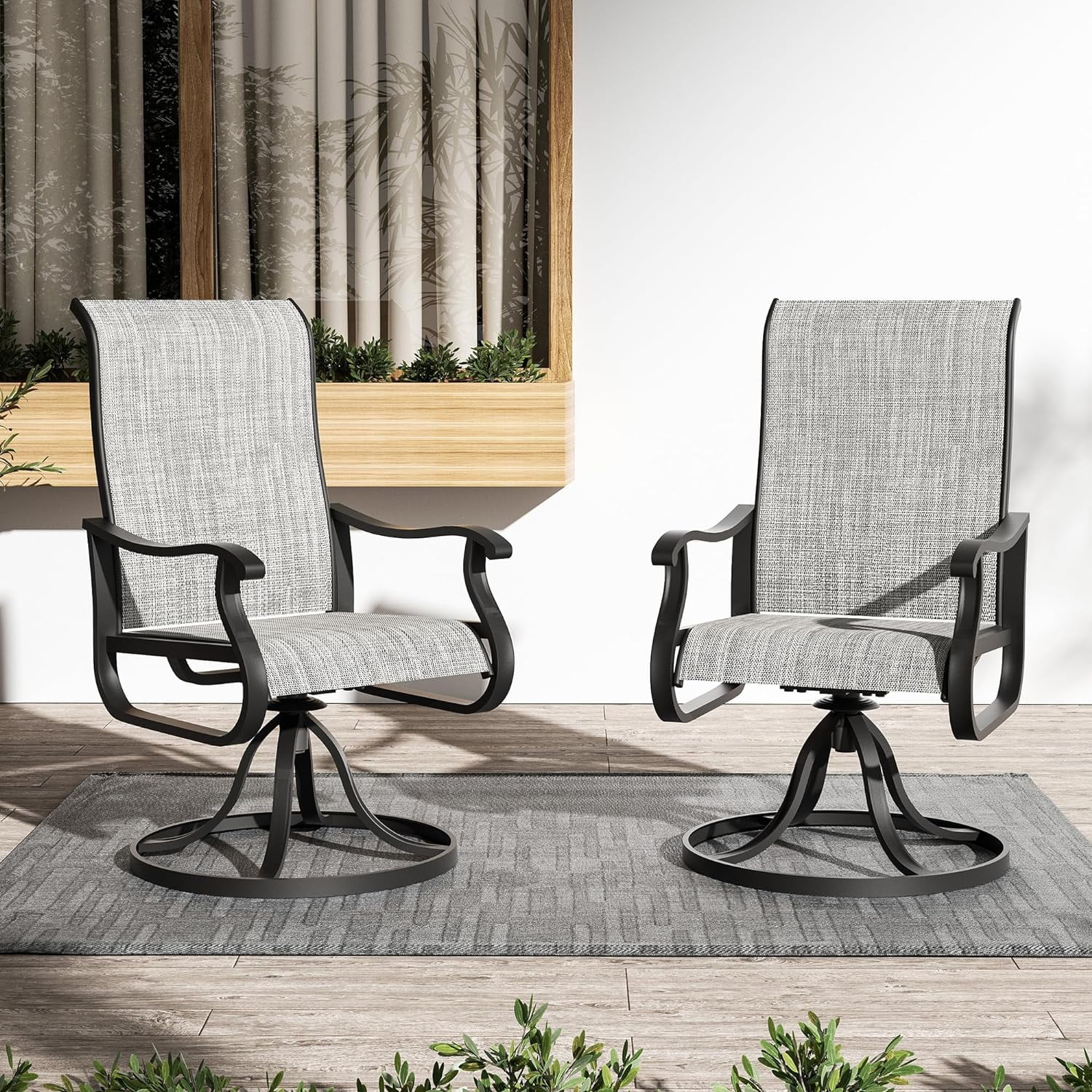 Patio Swivel Chairs Set of 2, Outdoor Dining Chairs with High Back, All-Weather Swivel Rocker Chair for Lawn, Porch or Garden (Grey)