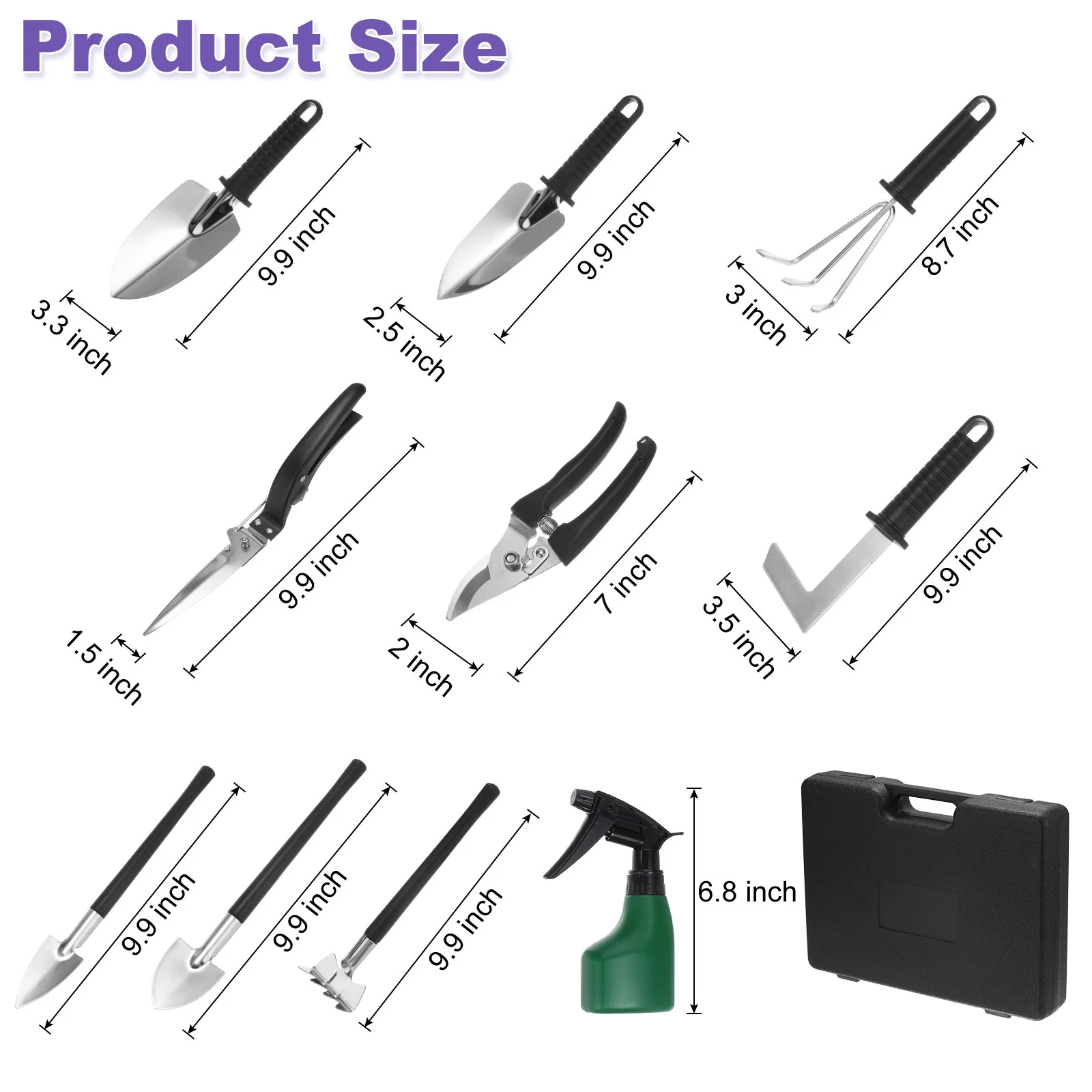 Uxcell 1 Set Garden Tool Sets 10 Pieces Plastic Kits for Gardening, Black