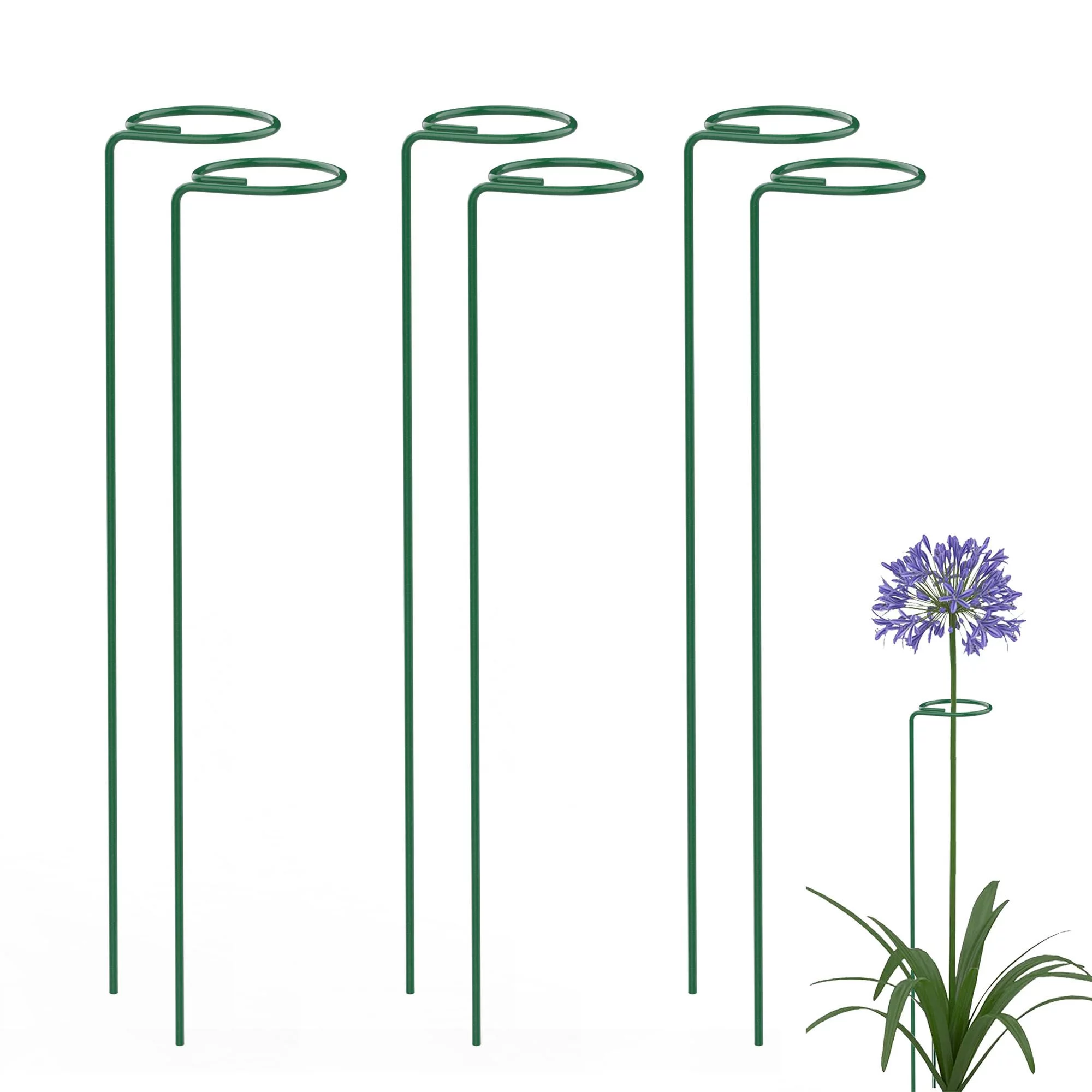 Spencer 6PCS Garden Stake Plant Support Stakes Metal Climbing Plant Tie Holder Tools 16 Inch Height for Most Single-Stem Flowers and Plants
