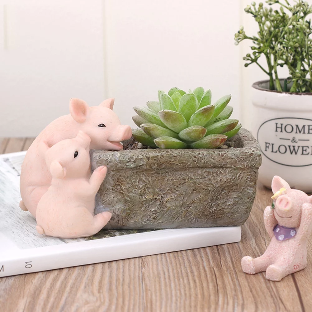 Gongxipen 1PC Resin Flowerpot Piggy Pot Succulent Plant Pot Cactus Plant Pot Container Planter (Pig Father and Son)