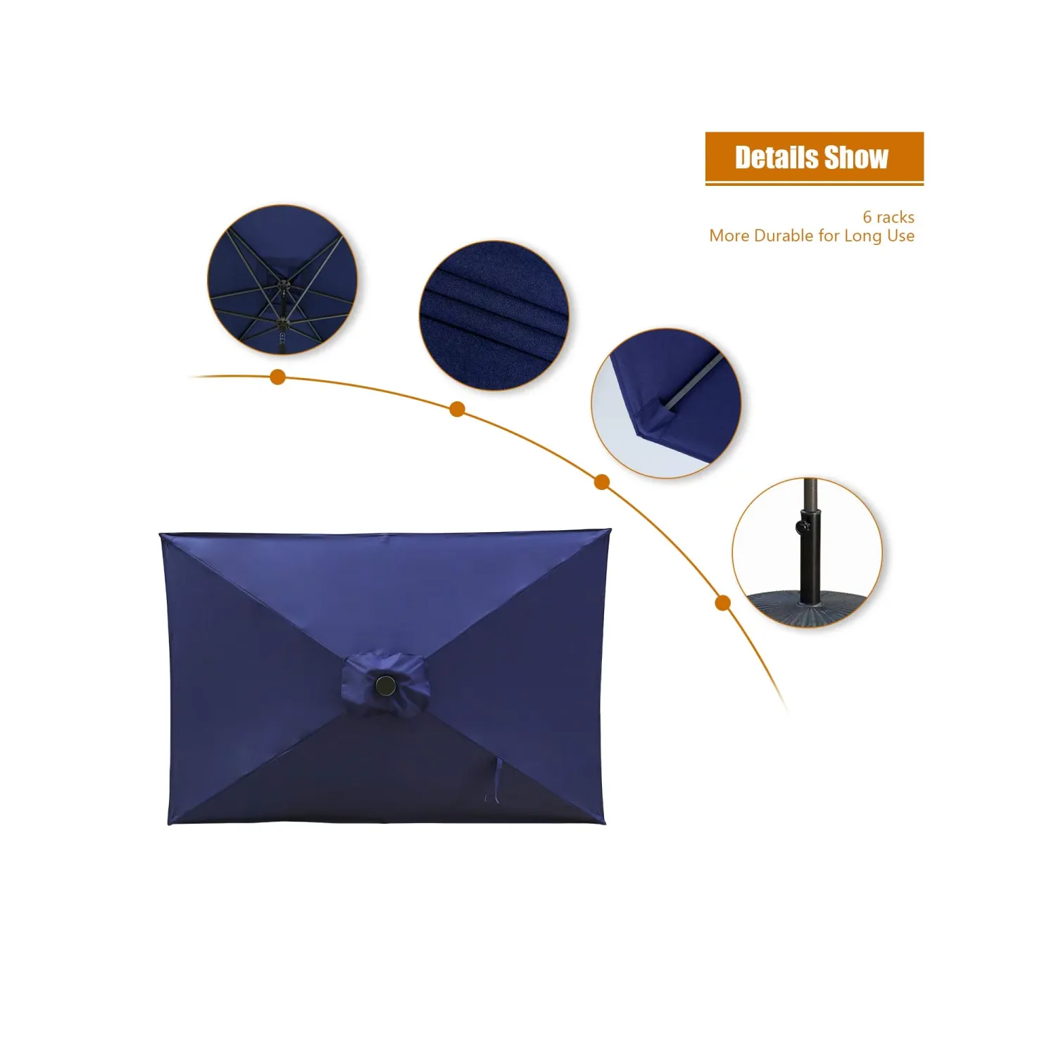 TJCGDTY Rectangular Patio Umbrella 6.5 ft. x 10 ft. with Tilt  Crank and 6 Sturdy Ribs for Deck  Lawn  Pool in NAVY BLUE