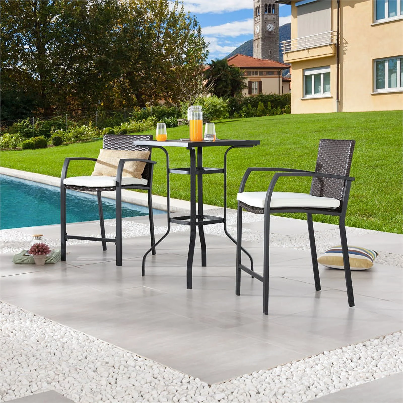 Patio Festival Metal 3-Piece Outdoor Dining Set in Black & Beige Finish
