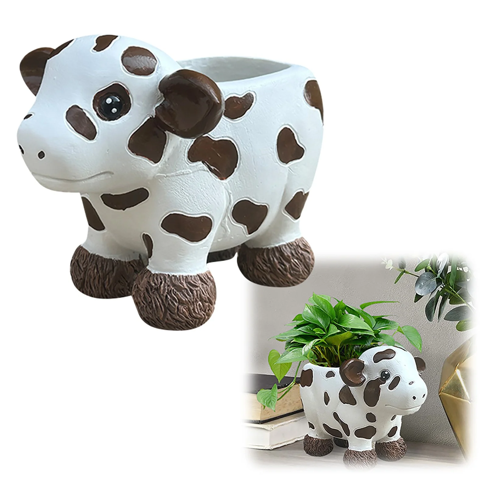 SIfdSeng Creative Cow Planter Pot Resin Flowerpot Cute Animal Ceramics Planter Small Succulent Pot Cartoon Shaped Pot for Mini Flower Cactus Smooth Shiny Ceramic Not Father’S Day Gift