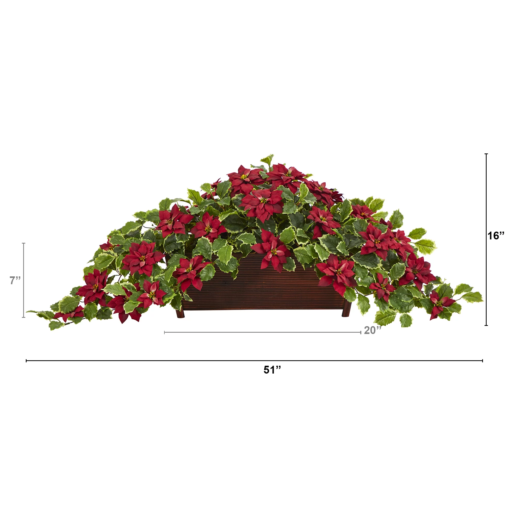 Nearly Natural 51in. Poinsettia and Variegated Holly Artificial Plant in Decorative Planter (Real Touch)