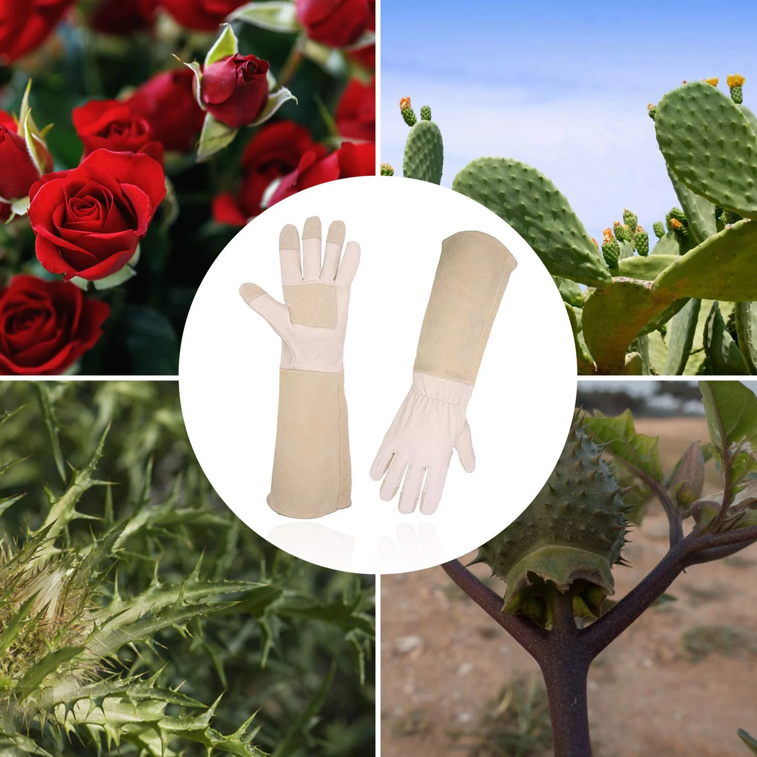 HANDLANDY Long Sleeve Leather Gardening Gloves,Rose Pruning Floral Gauntlet Garden Gloves For Women and Men
