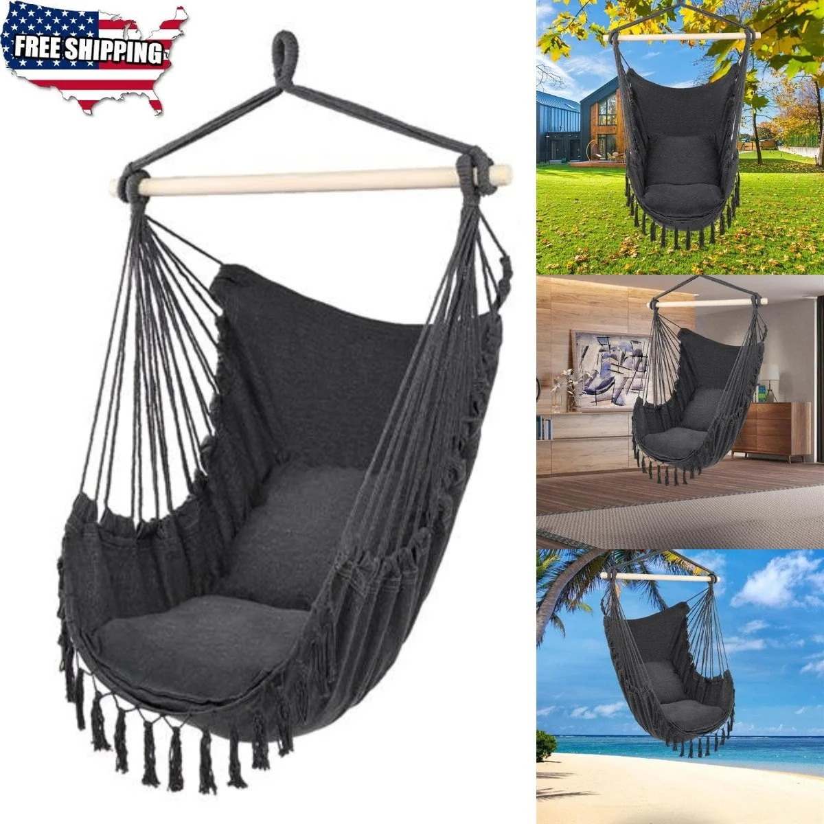 Tassel Plus Pillow Perfect Hanging Chair - Dark Grey