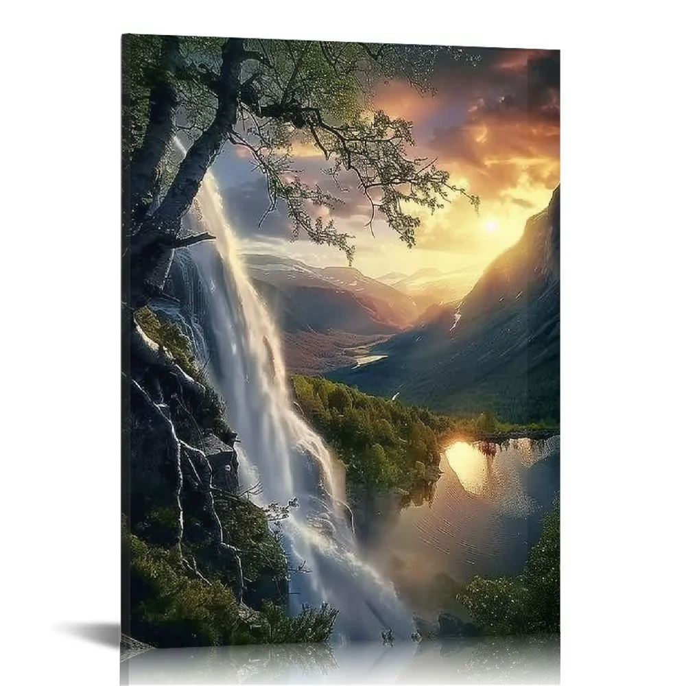 EastSmooth Landscape Canvas Wall Art Nature Picture Artwork Waterfall Scenic Painting Framed for Bathroom Home Wall Decor