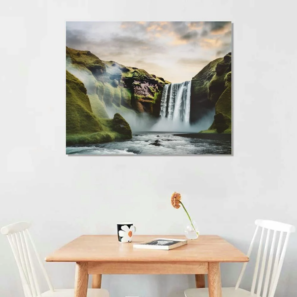 Nawypu  – Canvas Print 20x16 inch – Canvas Art Print Wall Art – Print on Canvas – Wall Decor Picture Stretched on Wooden Frame – Iceland Skogafoss Waterfalls Collection