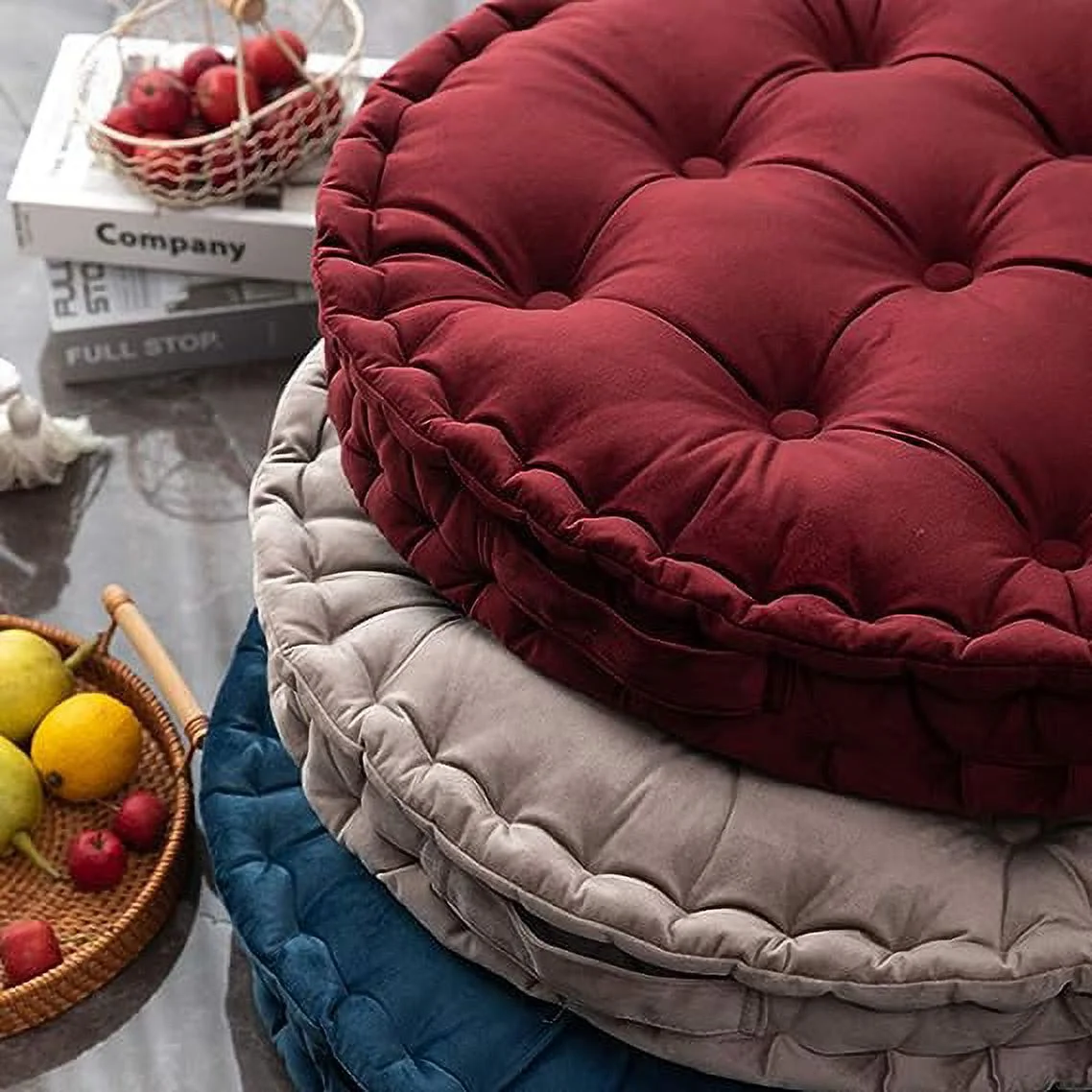 Zhuge Round Floor Pillow with Handle Solid Thick Chair Cushion Super Soft Comfy Seat Cushion Meditation Cushion for Yoga Living Room Sofa Balcony Outdoor (Light Grey, Diameter 24