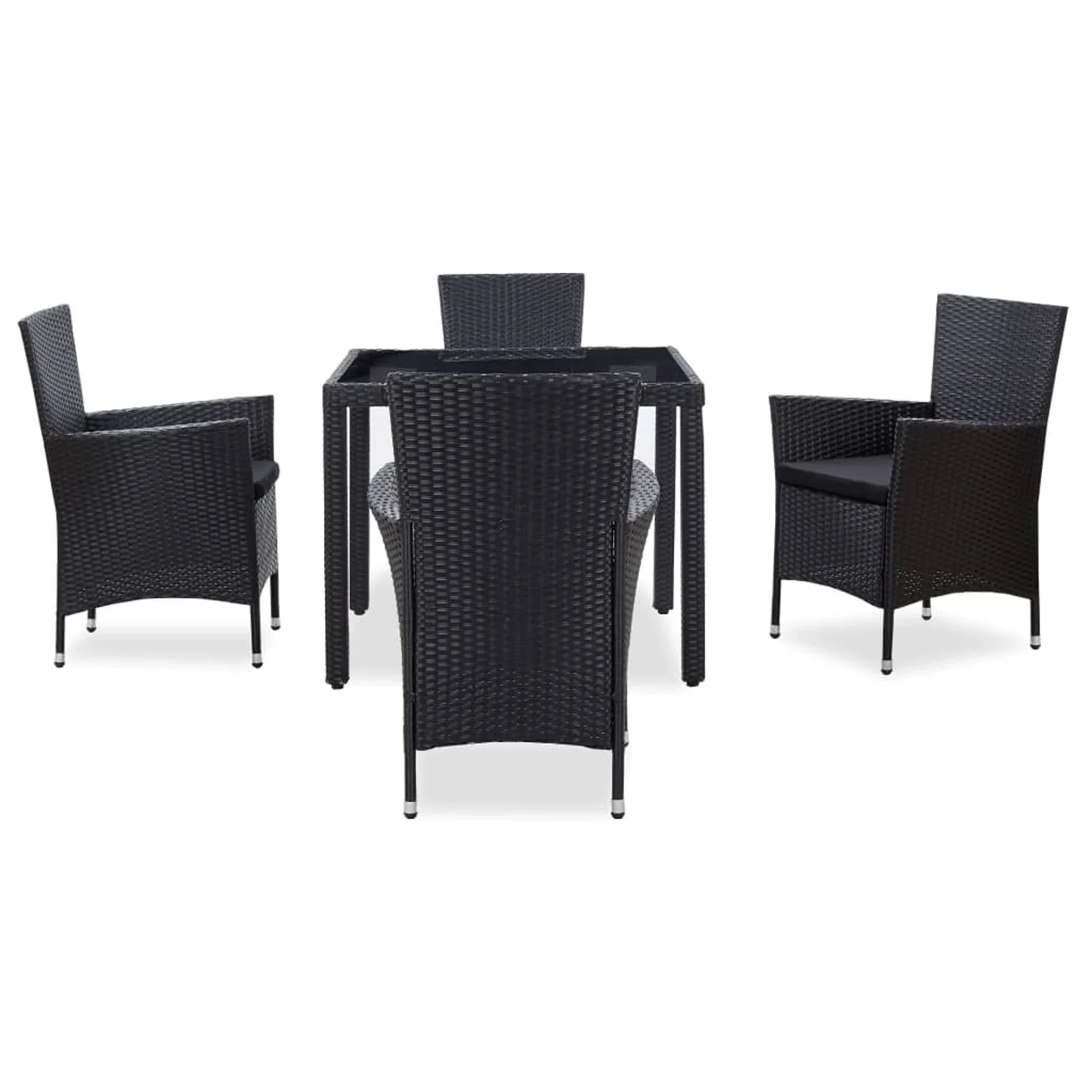 Walmeck 5 Piece Patio Dining Set Poly Rattan Black
