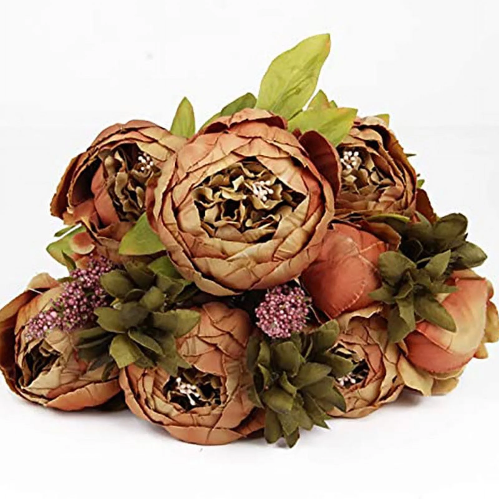 Nvzi -b Fake Flowers Vintage Artificial Peonies Silk Flowers Wedding Home Decor, 1 Pack (Brown)
