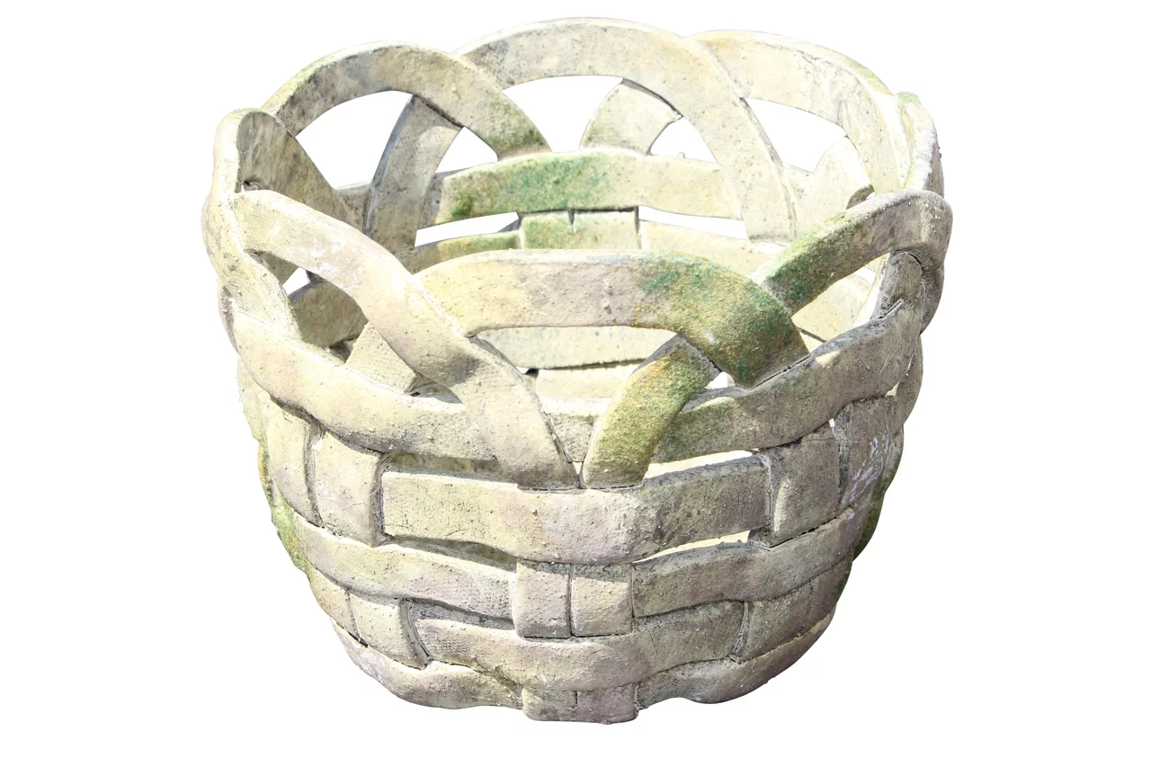 HANDMADE CLAY BASKET MOSSED STONE POT 4.75
