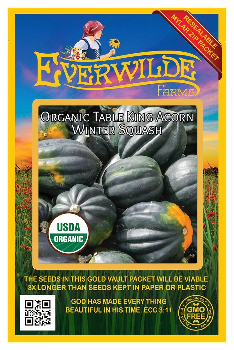 Everwilde Farms - 20 Organic Table King Acorn Winter Squash Seeds - Gold Vault Jumbo Bulk Seed Packet